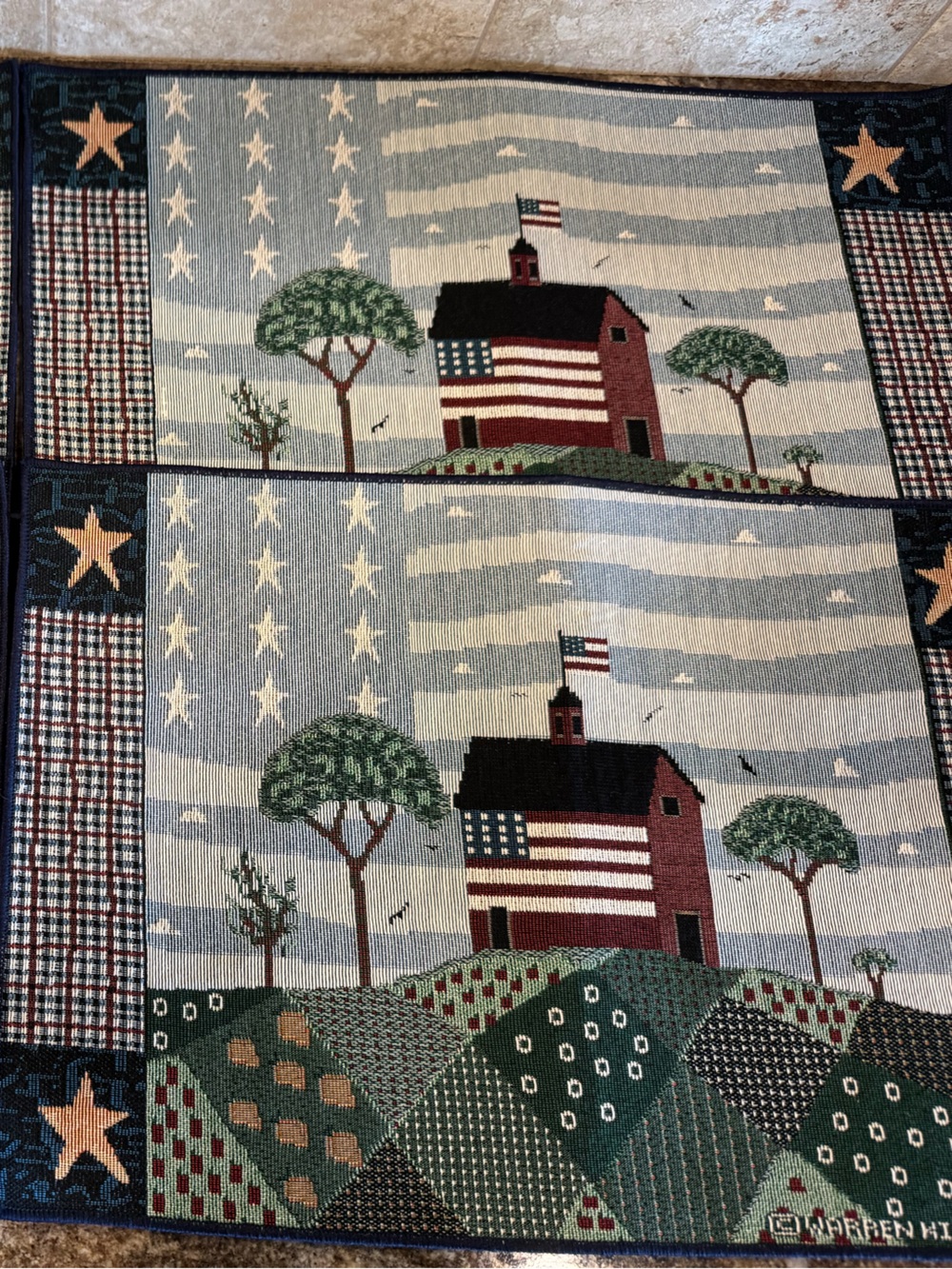 Warren Kimble Set 4 Americana Barn Flag Tapestry Placemats Made in USA